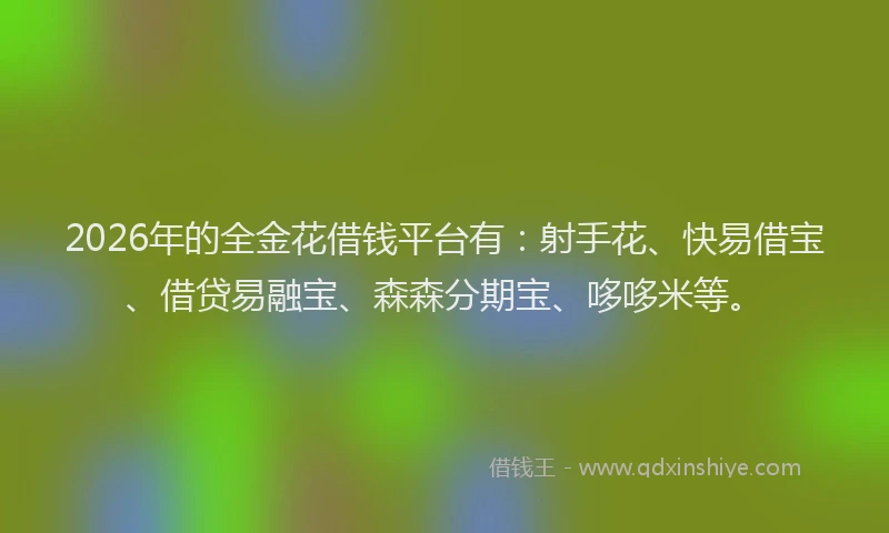 2026年的全金花借钱平台有:射手花、快易借宝、借贷易融宝、森森分期宝、哆哆米等。
