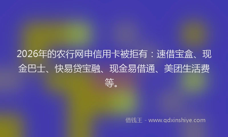 2026年的农行网申信用卡被拒有:速借宝盒、现金巴士、快易贷宝融、现金易借通、美团生活费等。