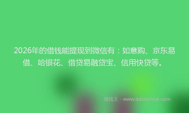 2026年的借钱能提现到微信有:如意购、京东易借、哈银花、借贷易融贷宝、信用快贷等。