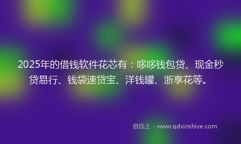 2025年的借钱软件花芯有：哆哆钱包贷、现金秒贷易行、钱袋速贷宝、洋钱罐、浙享花等。