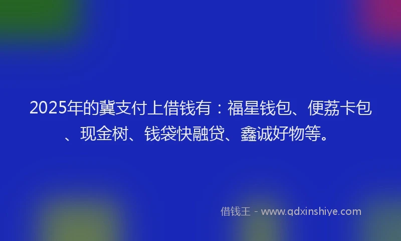 2025年的冀支付上借钱有：福星钱包、便荔卡包、现金树、钱袋快融贷、鑫诚好物等。