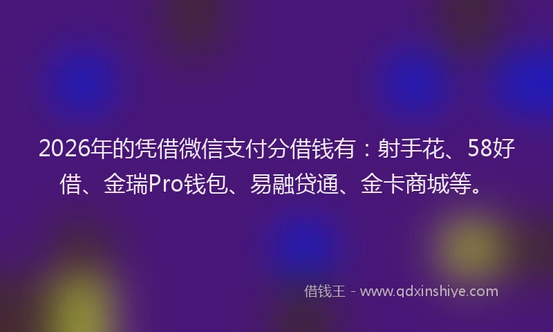 2026年的凭借微信支付分借钱有:射手花、58好借、金瑞Pro钱包、易融贷通、金卡商城等。