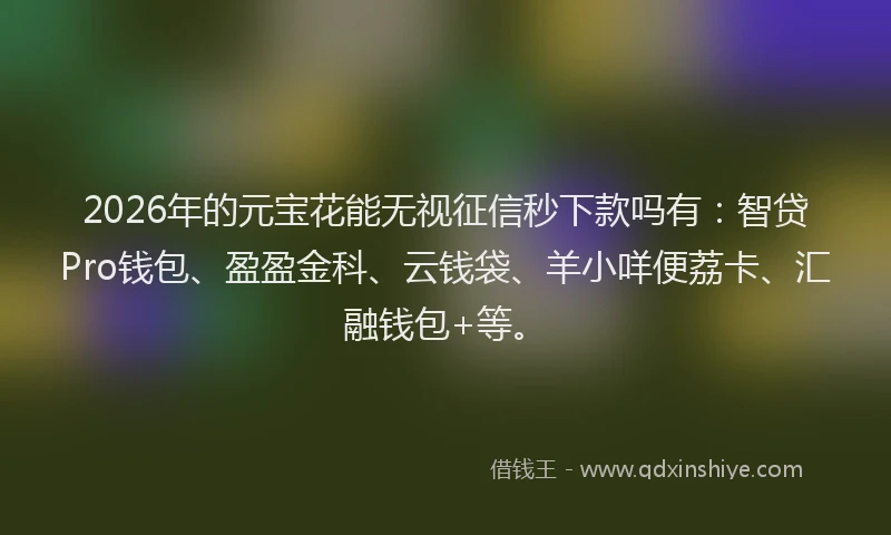 2026年的元宝花能无视征信秒下款吗有：智贷Pro钱包、盈盈金科、云钱袋、羊小咩便荔卡、汇融钱包+等。