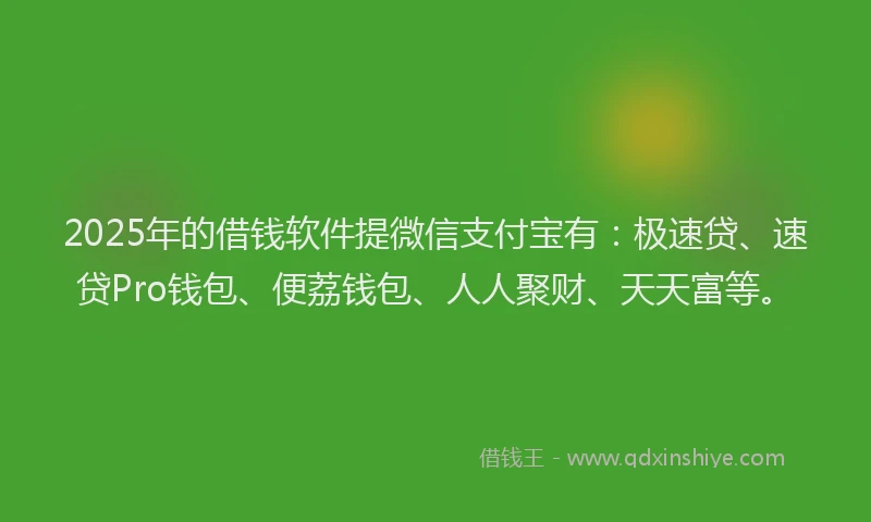 2025年的借钱软件提微信支付宝有：极速贷、速贷Pro钱包、便荔钱包、人人聚财、天天富等。