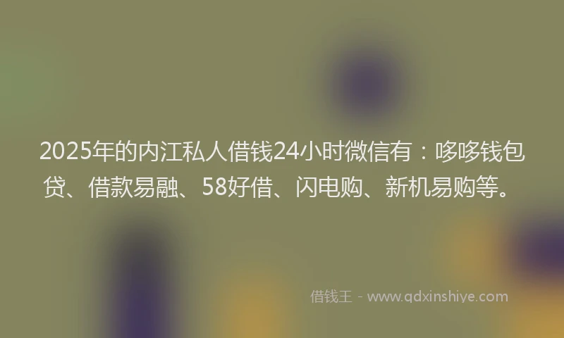 2025年的内江私人借钱24小时微信有:哆哆钱包贷、借款易融、58好借、闪电购、新机易购等。