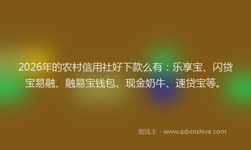 2026年的农村信用社好下款么有:乐享宝、闪贷宝易融、融易宝钱包、现金奶牛、速贷宝等。