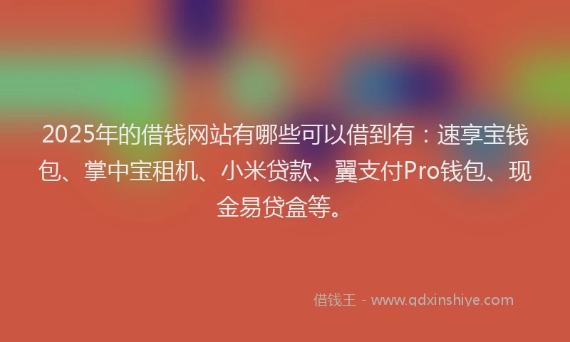 2025年的借钱网站有哪些可以借到有：速享宝钱包、掌中宝租机、小米贷款、翼支付Pro钱包、现金易贷盒等。