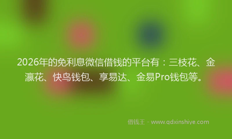 2026年的免利息微信借钱的平台有：三枝花、金瀛花、快鸟钱包、享易达、金易Pro钱包等。