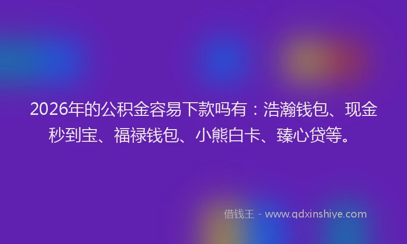 2026年的公积金容易下款吗有：浩瀚钱包、现金秒到宝、福禄钱包、小熊白卡、臻心贷等。