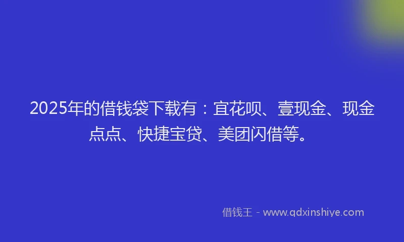 2025年的借钱袋下载有：宜花呗、壹现金、现金点点、快捷宝贷、美团闪借等。