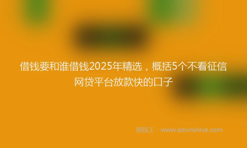 借钱要和谁借钱2025年精选,概括5个不看征信网贷平台放款快的口子