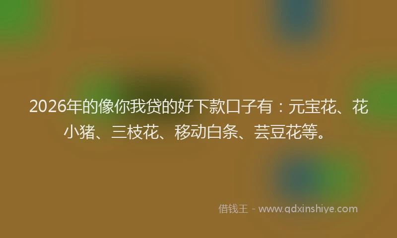 2026年的像你我贷的好下款口子有：元宝花、花小猪、三枝花、移动白条、芸豆花等。