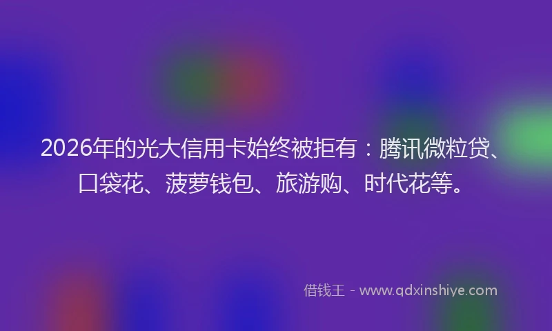 2026年的光大信用卡始终被拒有:腾讯微粒贷、口袋花、菠萝钱包、旅游购、时代花等。