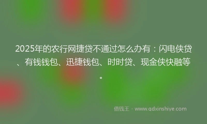 2025年的农行网捷贷不通过怎么办有：闪电侠贷、有钱钱包、迅捷钱包、时时贷、现金侠快融等。