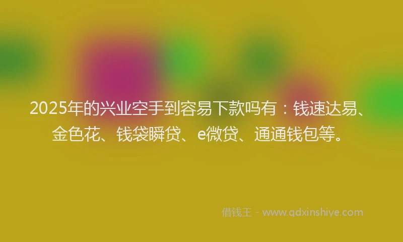 2025年的兴业空手到容易下款吗有：钱速达易、金色花、钱袋瞬贷、e微贷、通通钱包等。