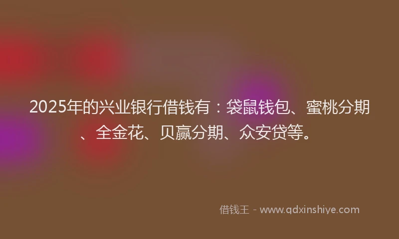 2025年的兴业银行借钱有：袋鼠钱包、蜜桃分期、全金花、贝赢分期、众安贷等。