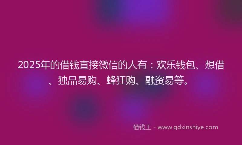 2025年的借钱直接微信的人有：欢乐钱包、想借、独品易购、蜂狂购、融资易等。