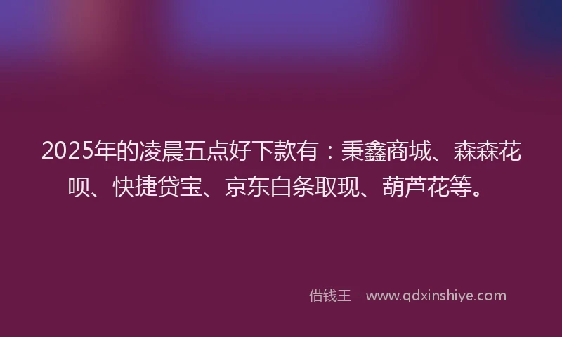 2025年的凌晨五点好下款有：秉鑫商城、森森花呗、快捷贷宝、京东白条取现、葫芦花等。