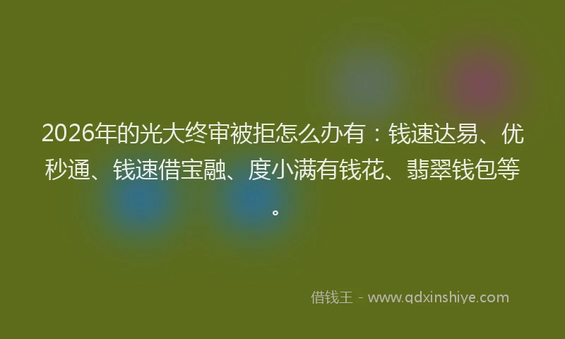 2026年的光大终审被拒怎么办有:钱速达易、优秒通、钱速借宝融、度小满有钱花、翡翠钱包等。