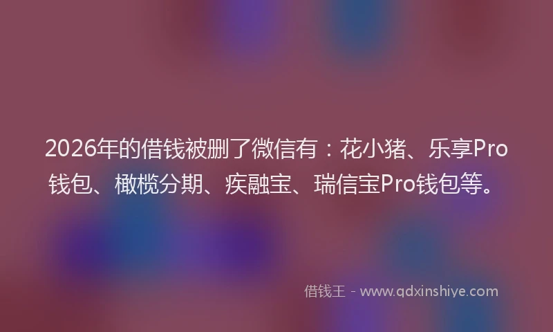 2026年的借钱被删了微信有：花小猪、乐享Pro钱包、橄榄分期、疾融宝、瑞信宝Pro钱包等。