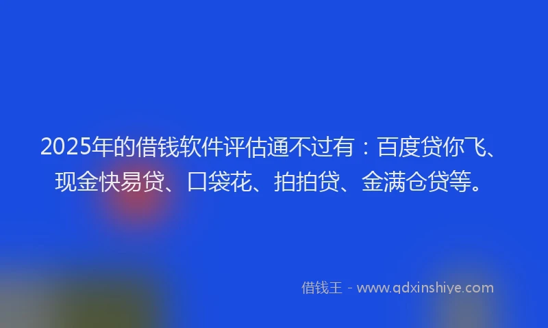 2025年的借钱软件评估通不过有:百度贷你飞、现金快易贷、口袋花、拍拍贷、金满仓贷等。