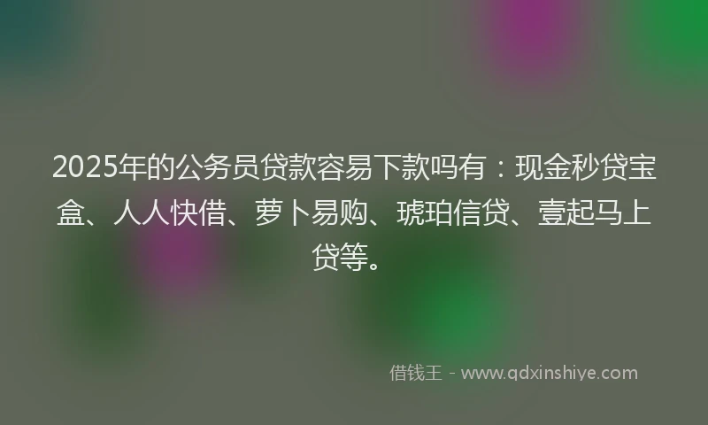 2025年的公务员贷款容易下款吗有:现金秒贷宝盒、人人快借、萝卜易购、琥珀信贷、壹起马上贷等。