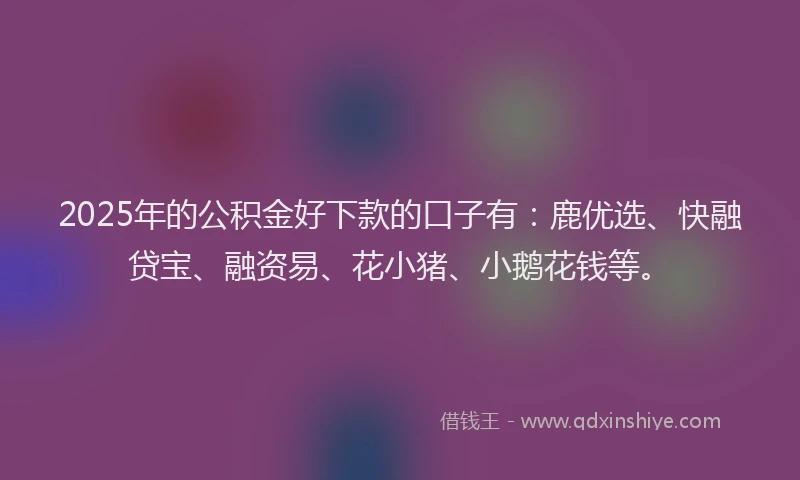 2025年的公积金好下款的口子有:鹿优选、快融贷宝、融资易、花小猪、小鹅花钱等。