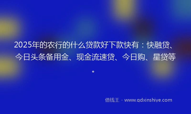 2025年的农行的什么贷款好下款快有：快融贷、今日头条备用金、现金流速贷、今日购、星贷等。
