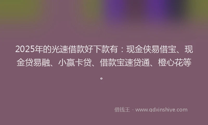 2025年的光速借款好下款有:现金侠易借宝、现金贷易融、小赢卡贷、借款宝速贷通、橙心花等。