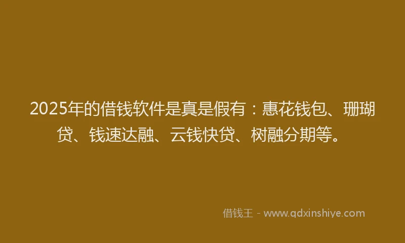 2025年的借钱软件是真是假有：惠花钱包、珊瑚贷、钱速达融、云钱快贷、树融分期等。