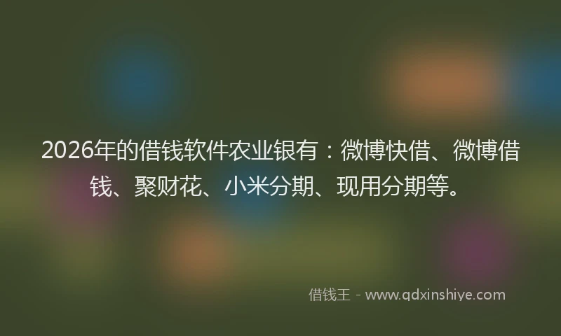 2026年的借钱软件农业银有:微博快借、微博借钱、聚财花、小米分期、现用分期等。