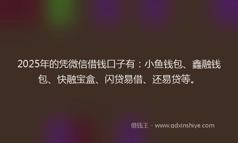 2025年的凭微信借钱口子有:小鱼钱包、鑫融钱包、快融宝盒、闪贷易借、还易贷等。