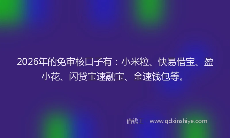 2026年的免审核口子有:小米粒、快易借宝、盈小花、闪贷宝速融宝、金速钱包等。