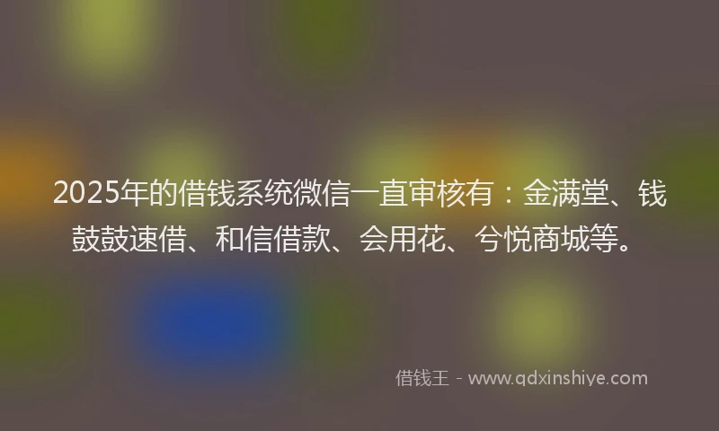 2025年的借钱系统微信一直审核有：金满堂、钱鼓鼓速借、和信借款、会用花、兮悦商城等。