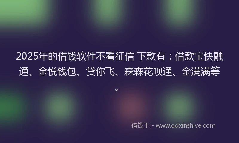 2025年的借钱软件不看征信 下款有：借款宝快融通、金悦钱包、贷你飞、森森花呗通、金满满等。