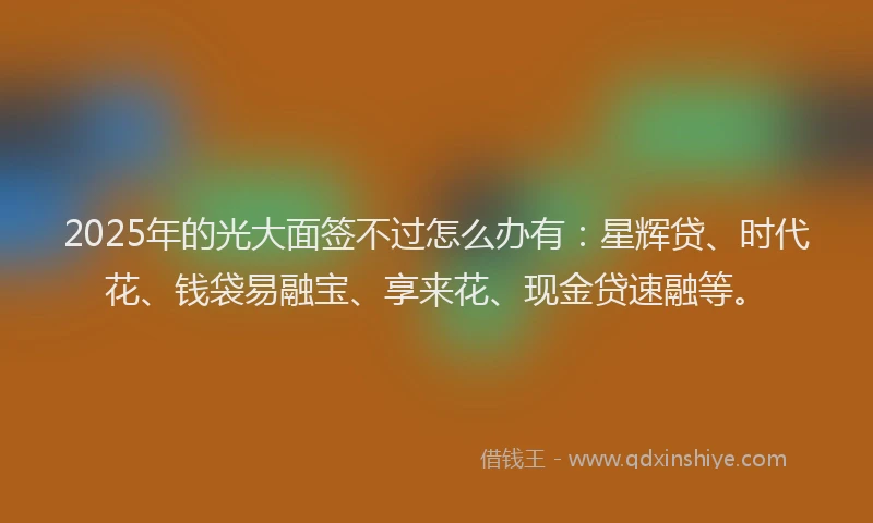 2025年的光大面签不过怎么办有：星辉贷、时代花、钱袋易融宝、享来花、现金贷速融等。