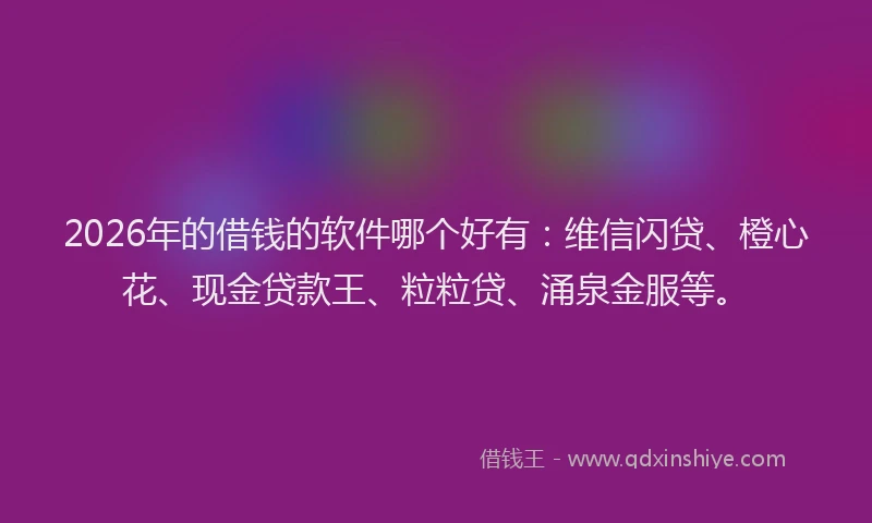 2026年的借钱的软件哪个好有：维信闪贷、橙心花、现金贷款王、粒粒贷、涌泉金服等。
