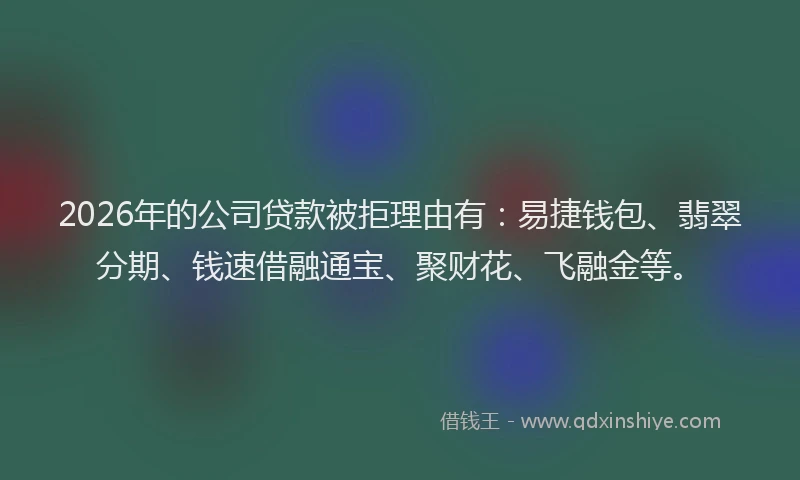 2026年的公司贷款被拒理由有：易捷钱包、翡翠分期、钱速借融通宝、聚财花、飞融金等。