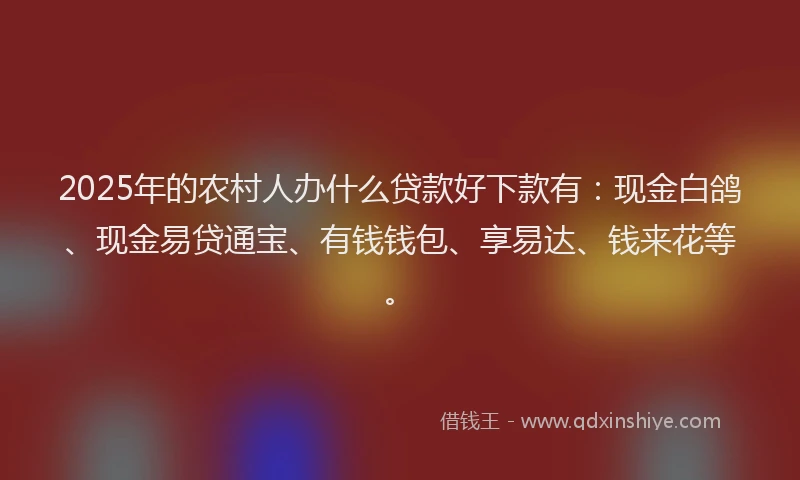 2025年的农村人办什么贷款好下款有:现金白鸽、现金易贷通宝、有钱钱包、享易达、钱来花等。