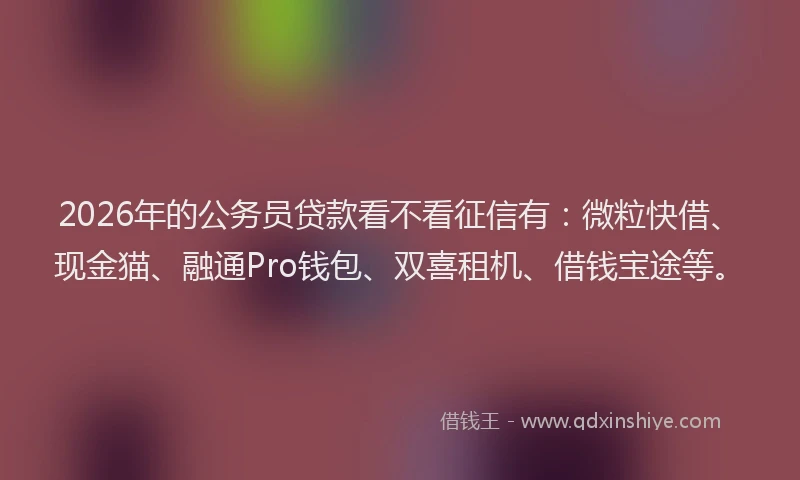2026年的公务员贷款看不看征信有：微粒快借、现金猫、融通Pro钱包、双喜租机、借钱宝途等。