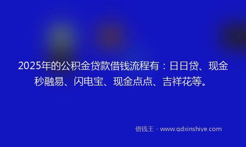 2025年的公积金贷款借钱流程有：日日贷、现金秒融易、闪电宝、现金点点、吉祥花等。