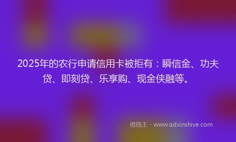 2025年的农行申请信用卡被拒有：瞬信金、功夫贷、即刻贷、乐享购、现金侠融等。
