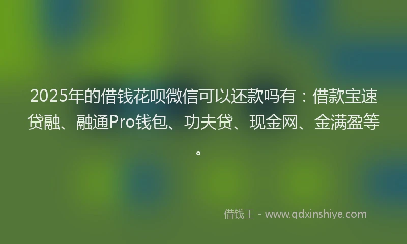 2025年的借钱花呗微信可以还款吗有：借款宝速贷融、融通Pro钱包、功夫贷、现金网、金满盈等。