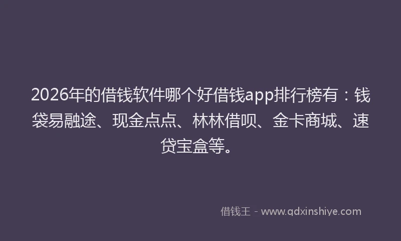 2026年的借钱软件哪个好借钱app排行榜有：钱袋易融途、现金点点、林林借呗、金卡商城、速贷宝盒等。