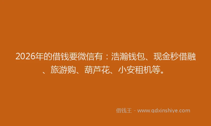 2026年的借钱要微信有：浩瀚钱包、现金秒借融、旅游购、葫芦花、小安租机等。