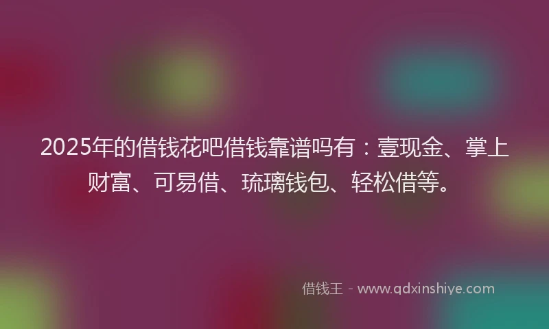 2025年的借钱花吧借钱靠谱吗有：壹现金、掌上财富、可易借、琉璃钱包、轻松借等。