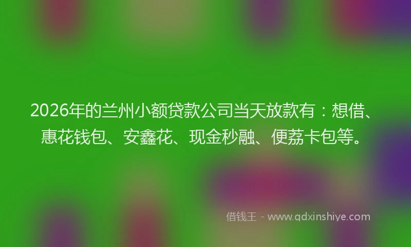 2026年的兰州小额贷款公司当天放款有:想借、惠花钱包、安鑫花、现金秒融、便荔卡包等。