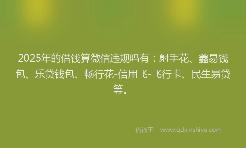 2025年的借钱算微信违规吗有：射手花、鑫易钱包、乐贷钱包、畅行花-信用飞-飞行卡、民生易贷等。