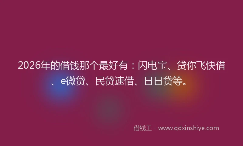 2026年的借钱那个最好有:闪电宝、贷你飞快借、e微贷、民贷速借、日日贷等。
