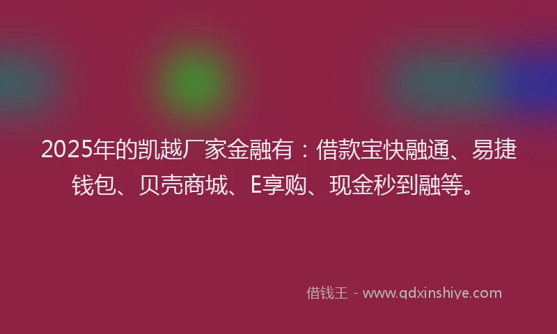 2025年的凯越厂家金融有：借款宝快融通、易捷钱包、贝壳商城、E享购、现金秒到融等。